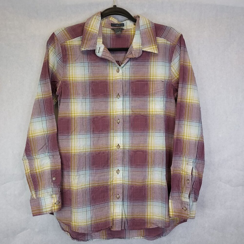 Eddie Bauer Classic Fit Button Up Shirt Women M Plaid Long Sleeve Gorpcore Cabin - Picture 1 of 15